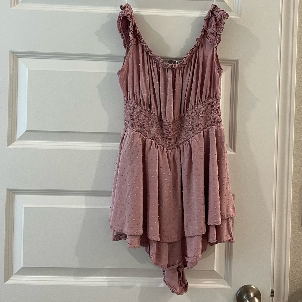 Off-The-Shoulder Swiss Dot Tiered Romper